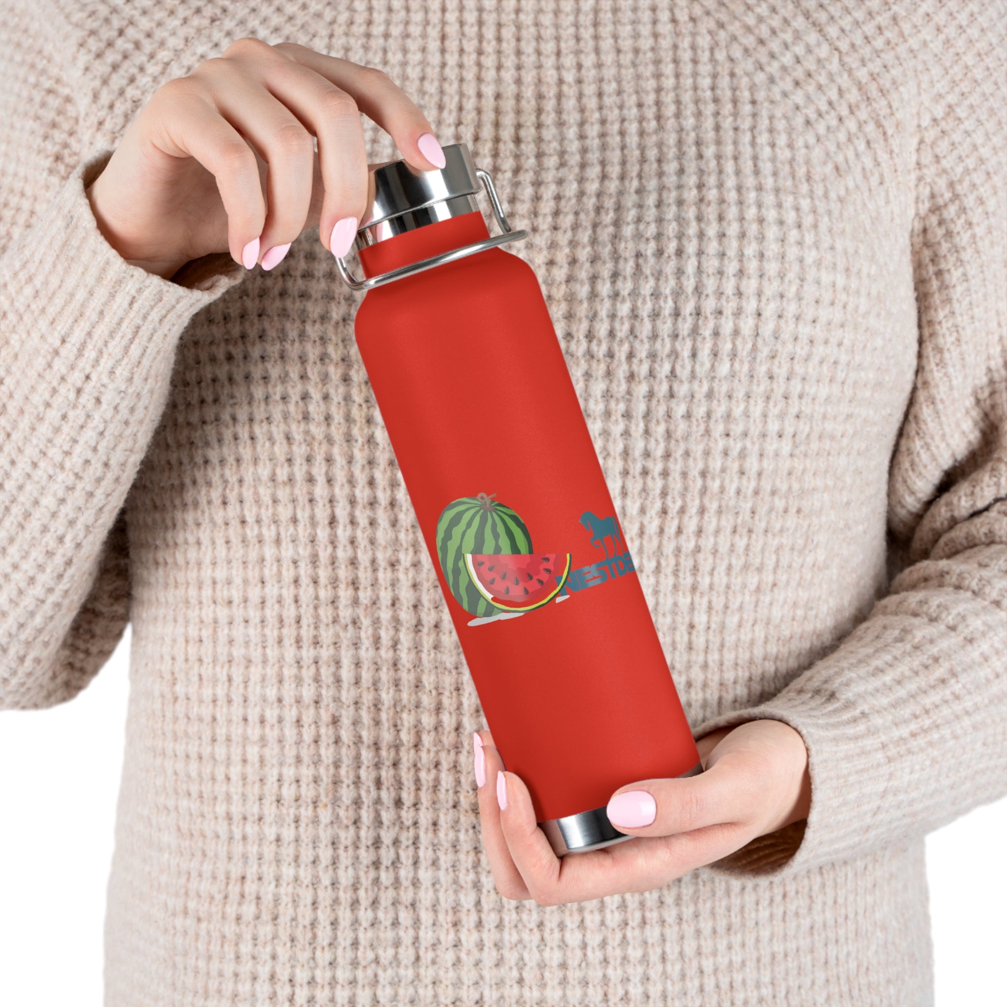 Watermelon Print Insulated Bottle | 22oz Copper Flask, Summer Hydration