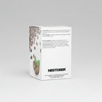 Nestdeer coffee packaging with coffee beans and brand logo on a white background