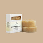 Exfoliating Luffa Bar with packaging on a white background