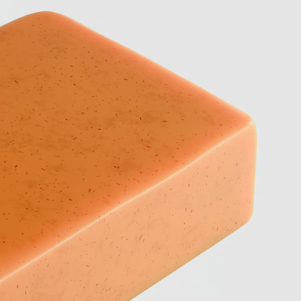 Orange bar of soap with 'suplifull' branding on a white background