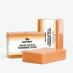 Kojic acid and turmeric soap with packaging on a white background