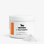 Nestdeer L-Glutamine supplement container with powder on a white background
