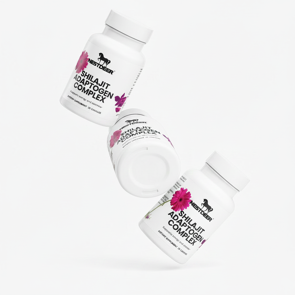 Three bottles of Shilajit Adaptogen Complex on a white background with 'Suppliul' branding.