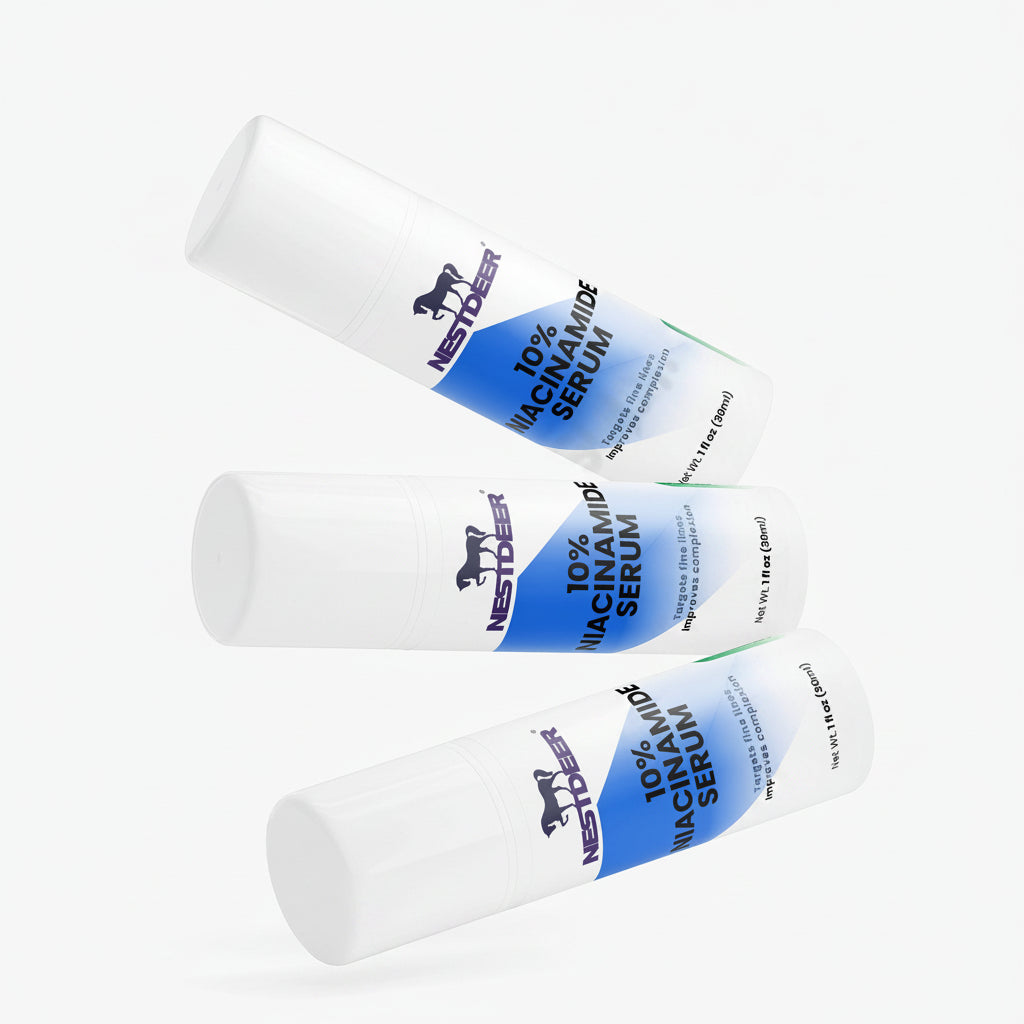 Three bottles of Westpader 10% Niacinamide Serum on a white background