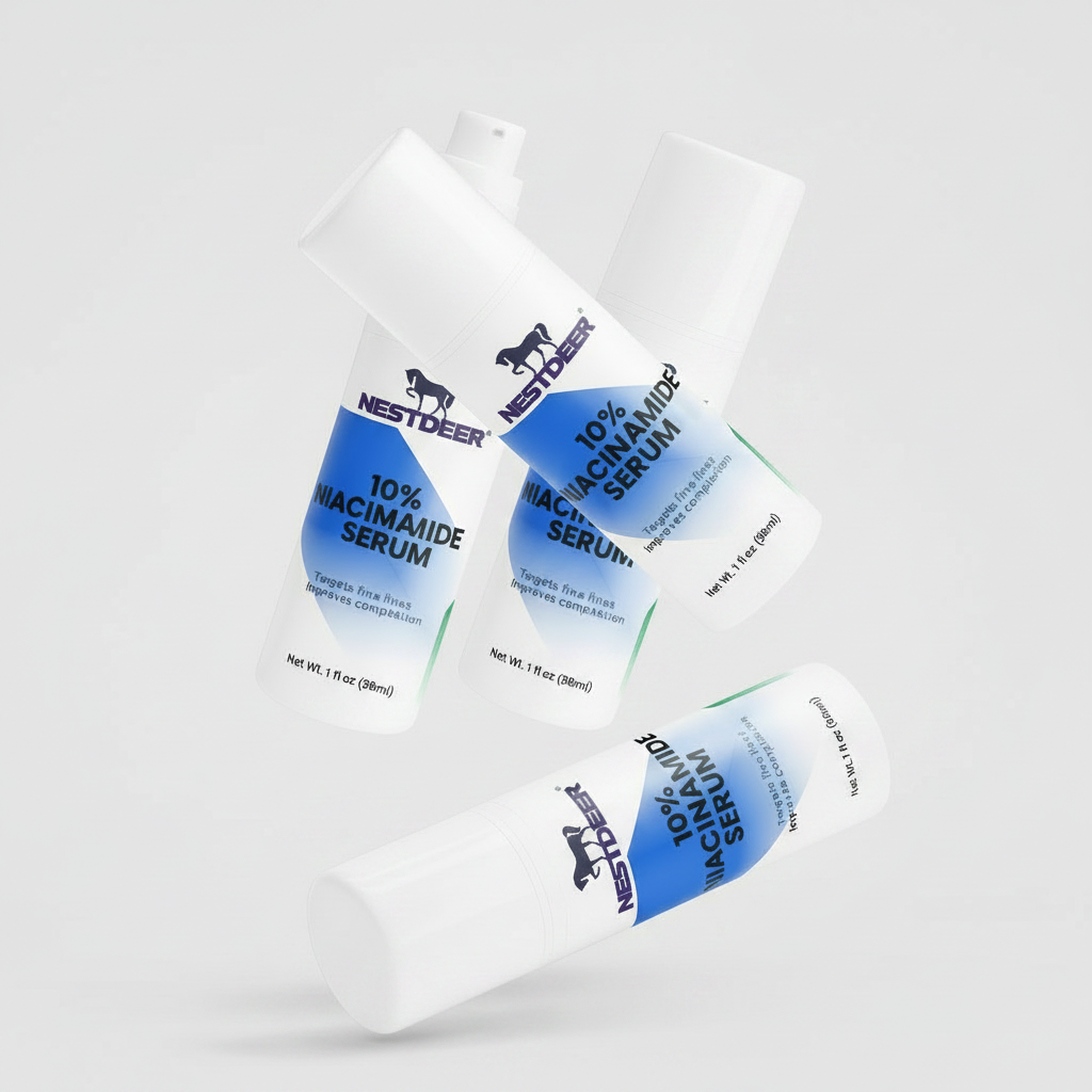 Multiple packages of Nestdear 10% Vaccinamide Serum on a white background