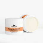Nestdeer Tallow Cream jar with open lid on a white background