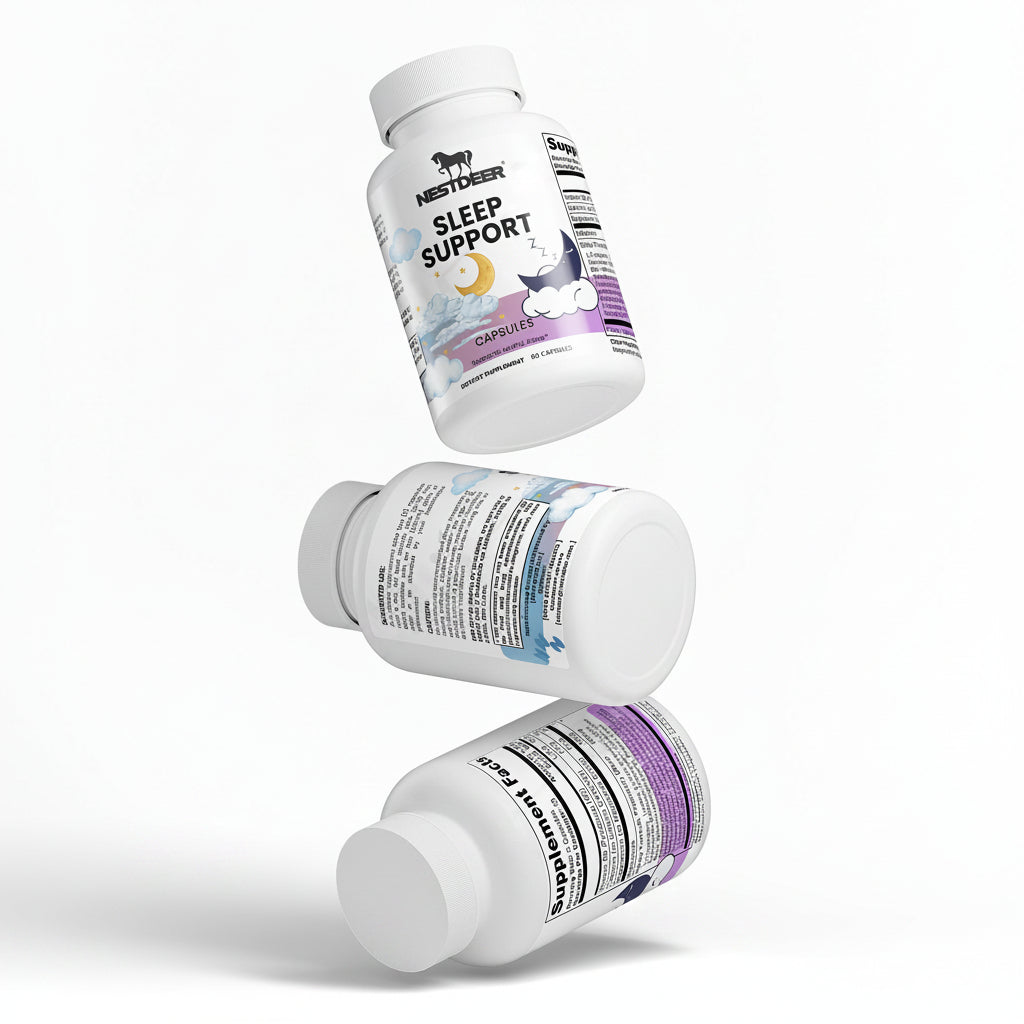 Three bottles of Nestlé Wellness Sleep Support on a white background