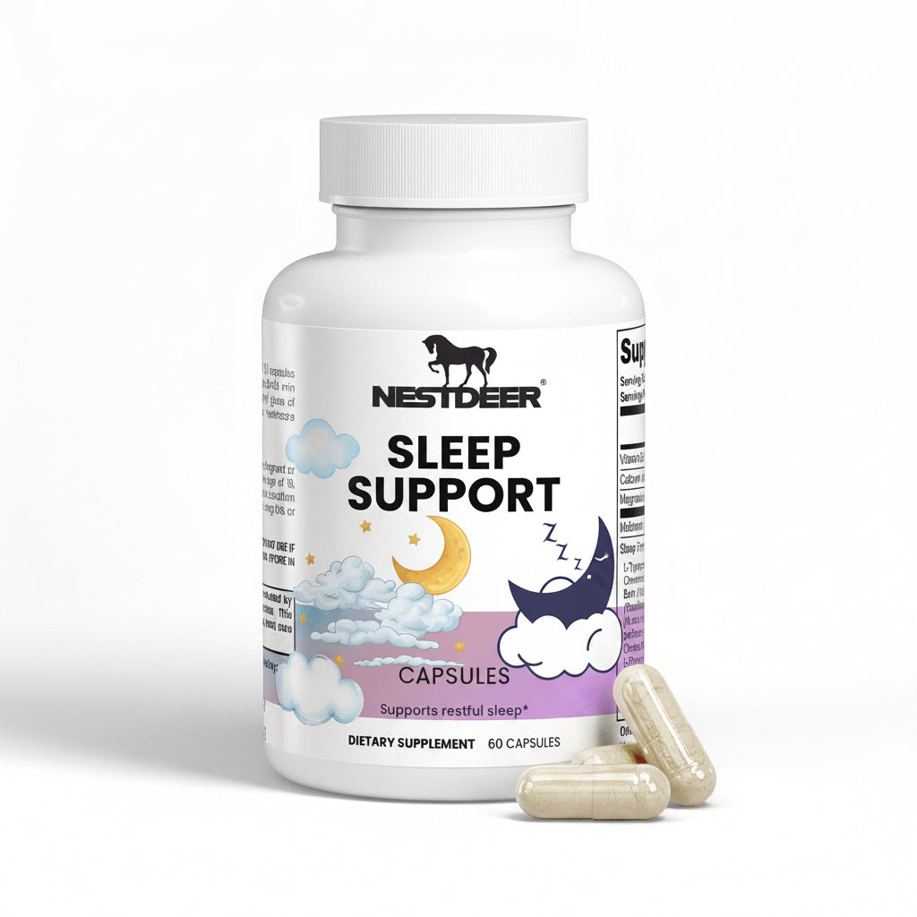 Nestdeer Sleep Support capsules bottle with a white background