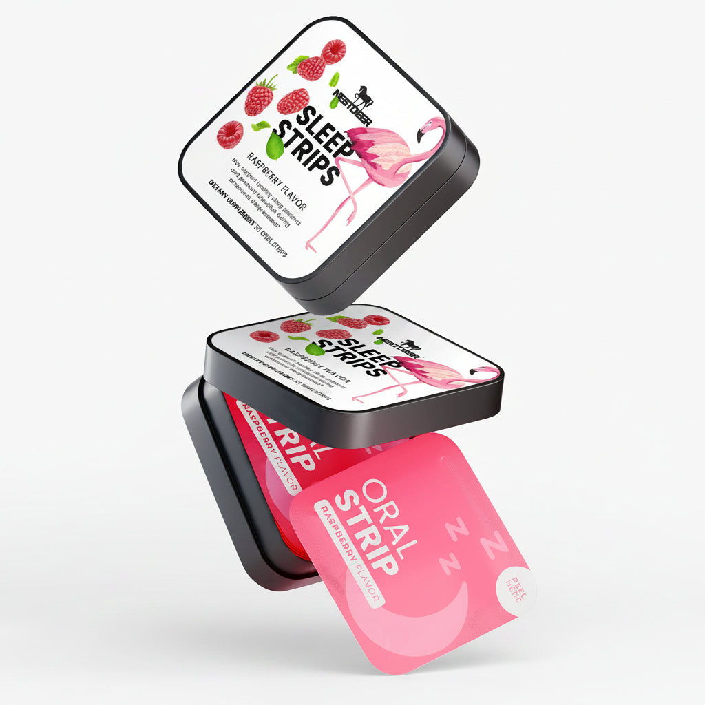 Two containers of Sleep Strips with a pink strip on a white background.