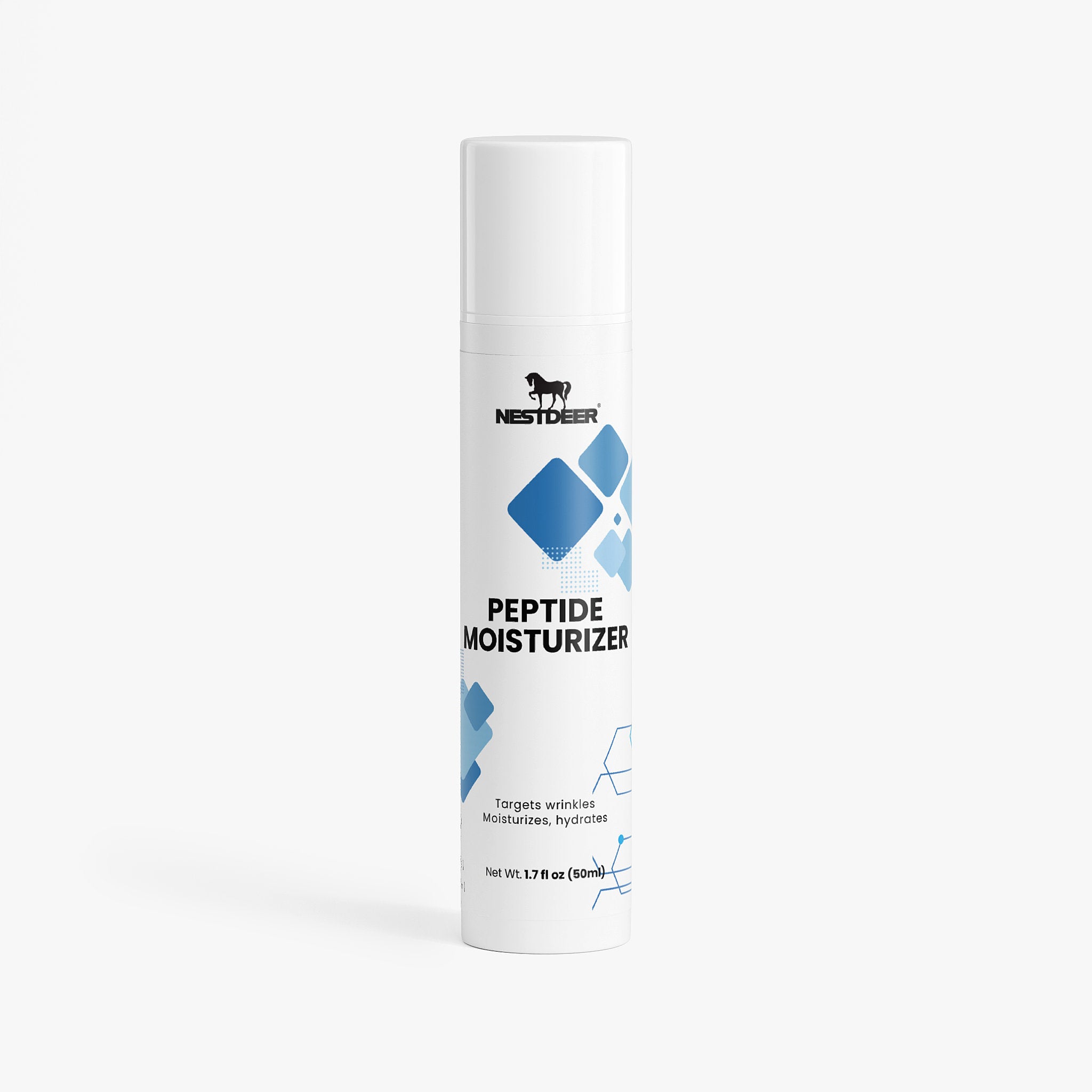 Peptide moisturizer bottle with Nest Deer logo on a white background