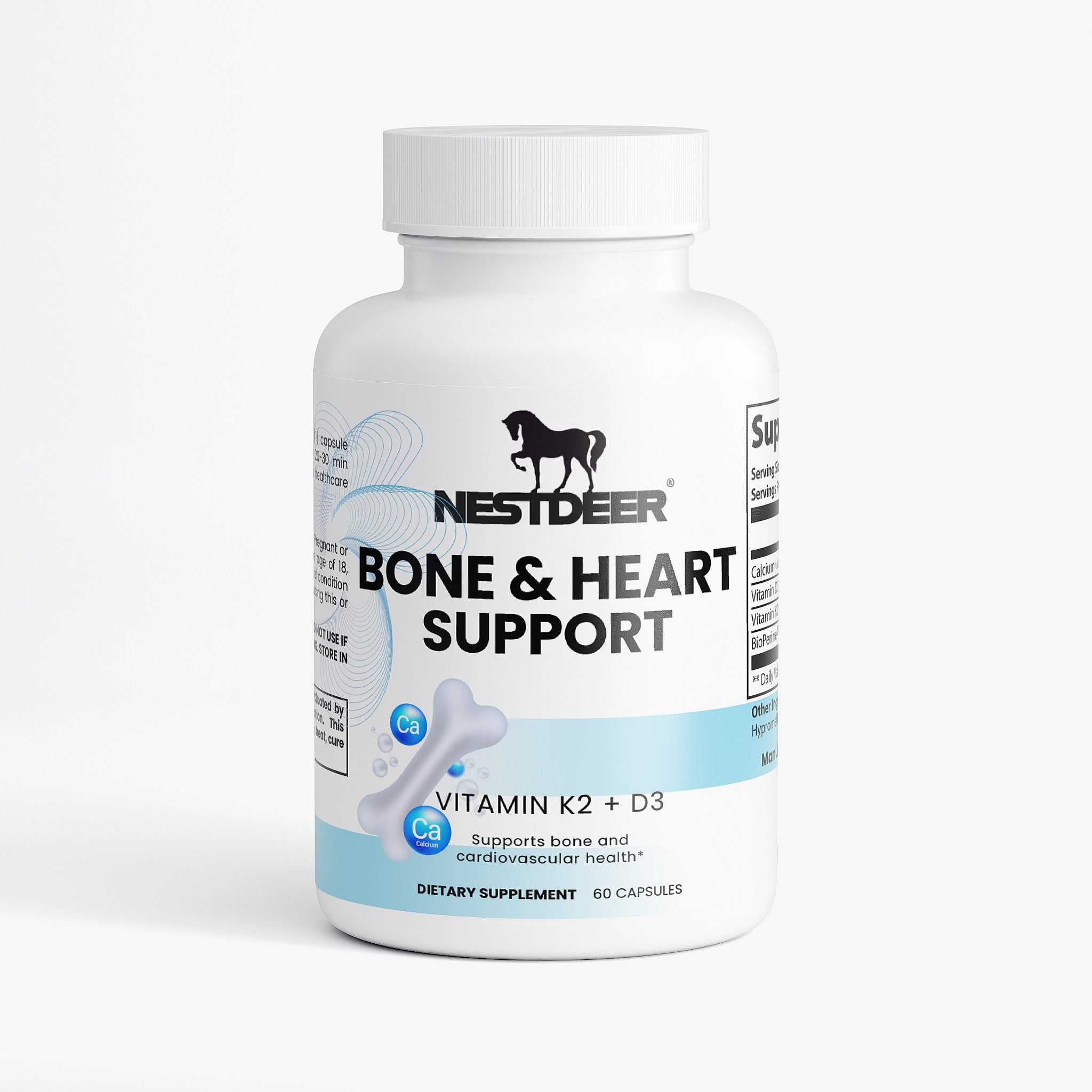 Nestdeer Bone & Heart Support supplement bottle on a white background