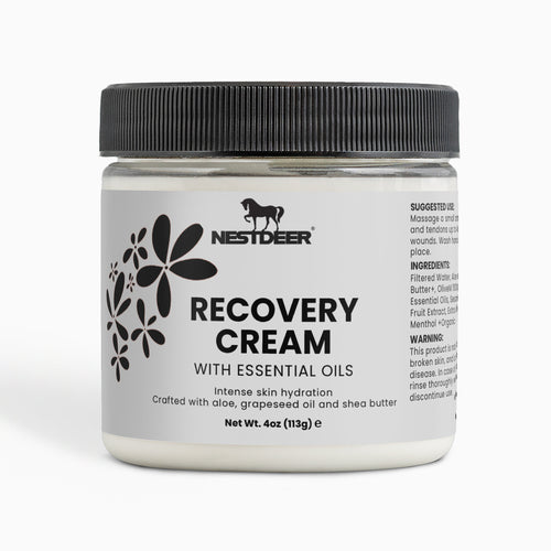 Jar of Nestdeer Recovery Cream with black lid on a white background