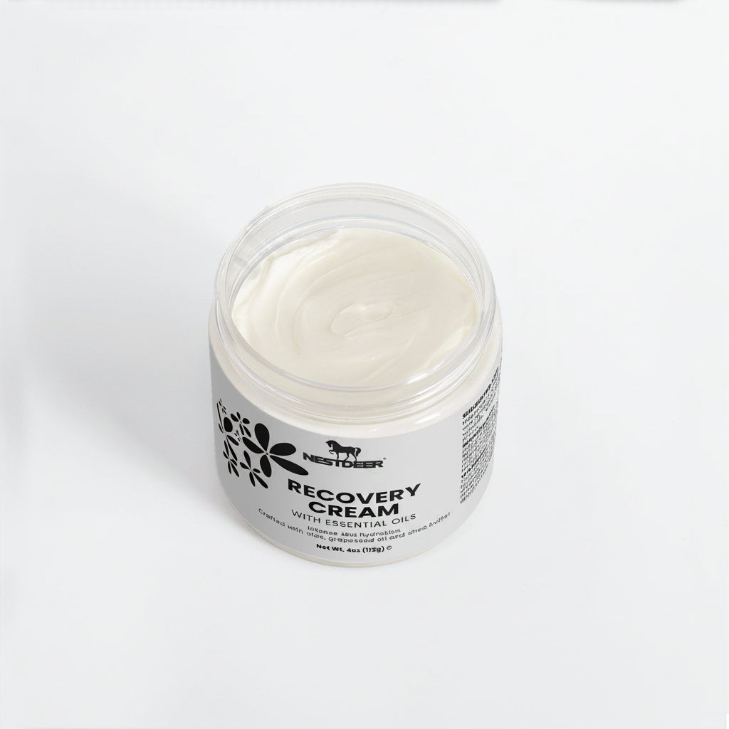 Jar of recovery cream with visible brand label on a white background