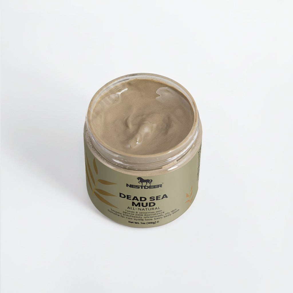 Jar of Dead Sea Mud with visible brand logo on a white background