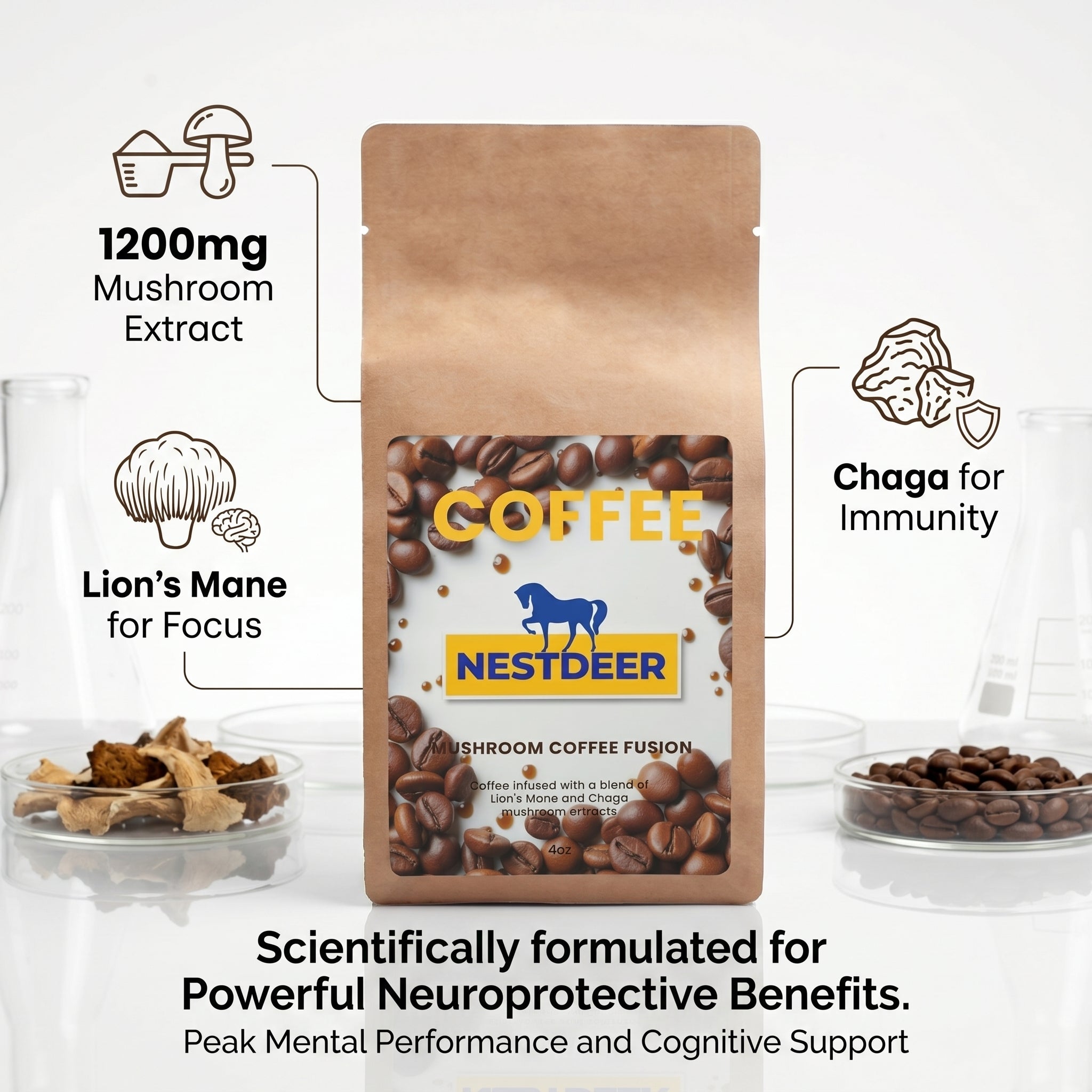 Paddenstoelkoffiefusie - Pruikzwam & Chaga 113g