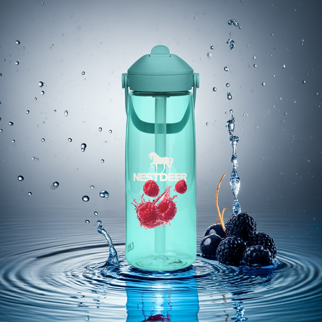 Flip straw water bottle