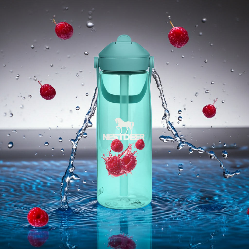 Flip straw water bottle